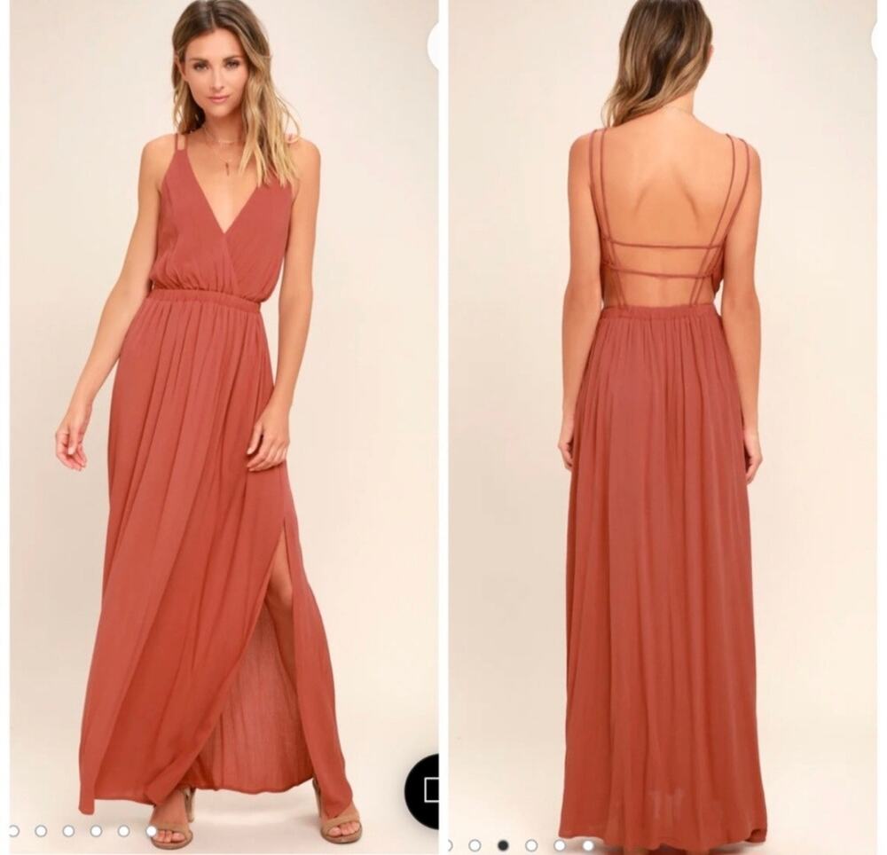 Lulus Women's Lost in Paradise Strappy Maxi Dress in Rusty Rose